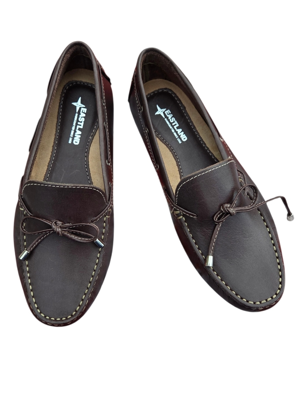 Eastland - NEW Women's Marcella Brown Leather Slip-On Driving Moccasins w/Bow - Picture 1 of 7